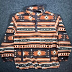 Cinch Sweatshirt Mens XL Brown Aztec Fleece Southwest Stripe Pullover Half Snap